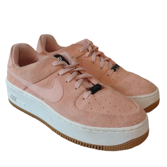 Nike Air Force 1 Sage Low Top Coral Stardust Pink Suede Platform Nike Sneaker 8 - Picture 9 of 12